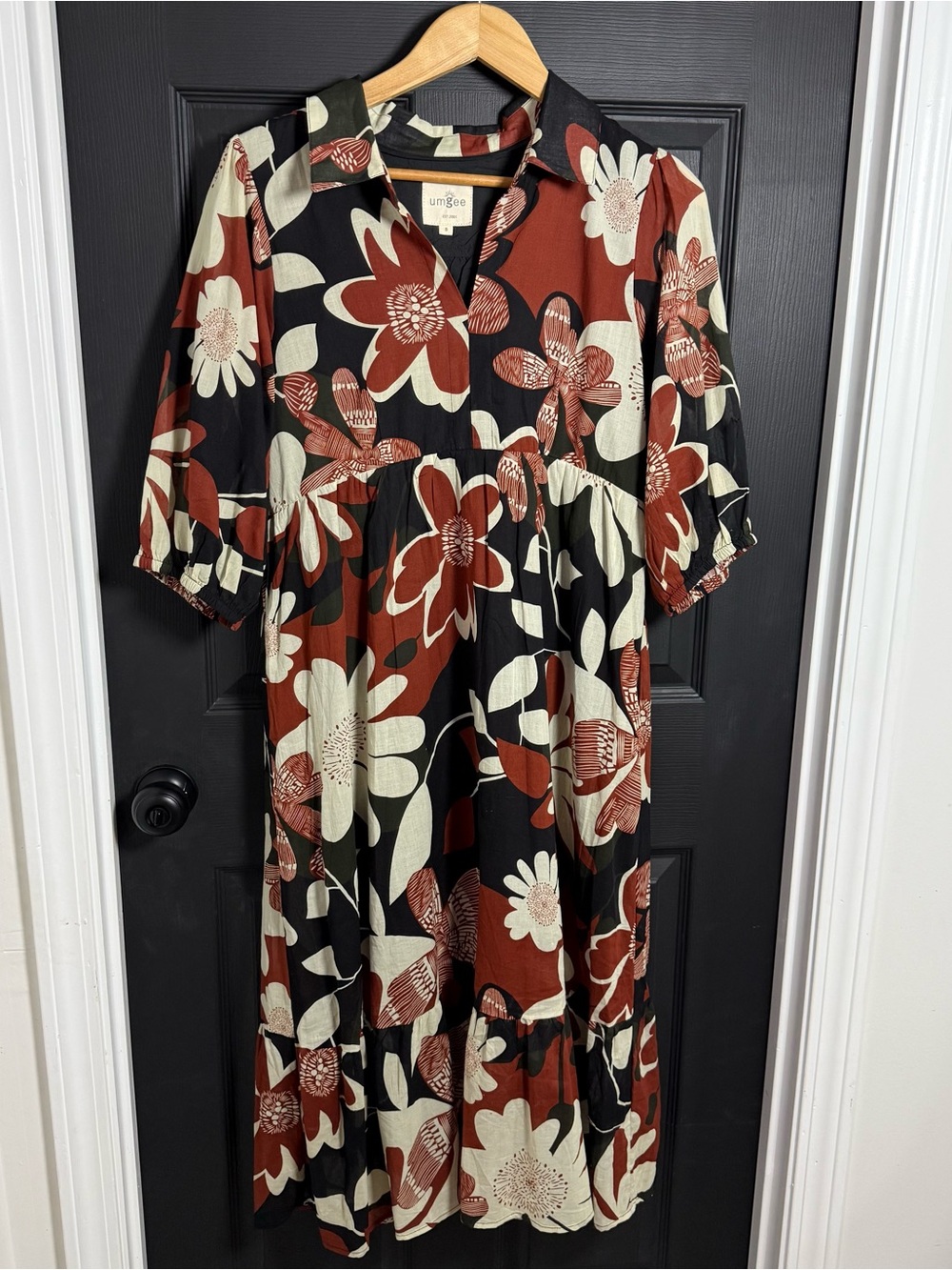 Umgee Brown, Black & Cream Floral Midi Shirt Dress - Picture 2 of 8